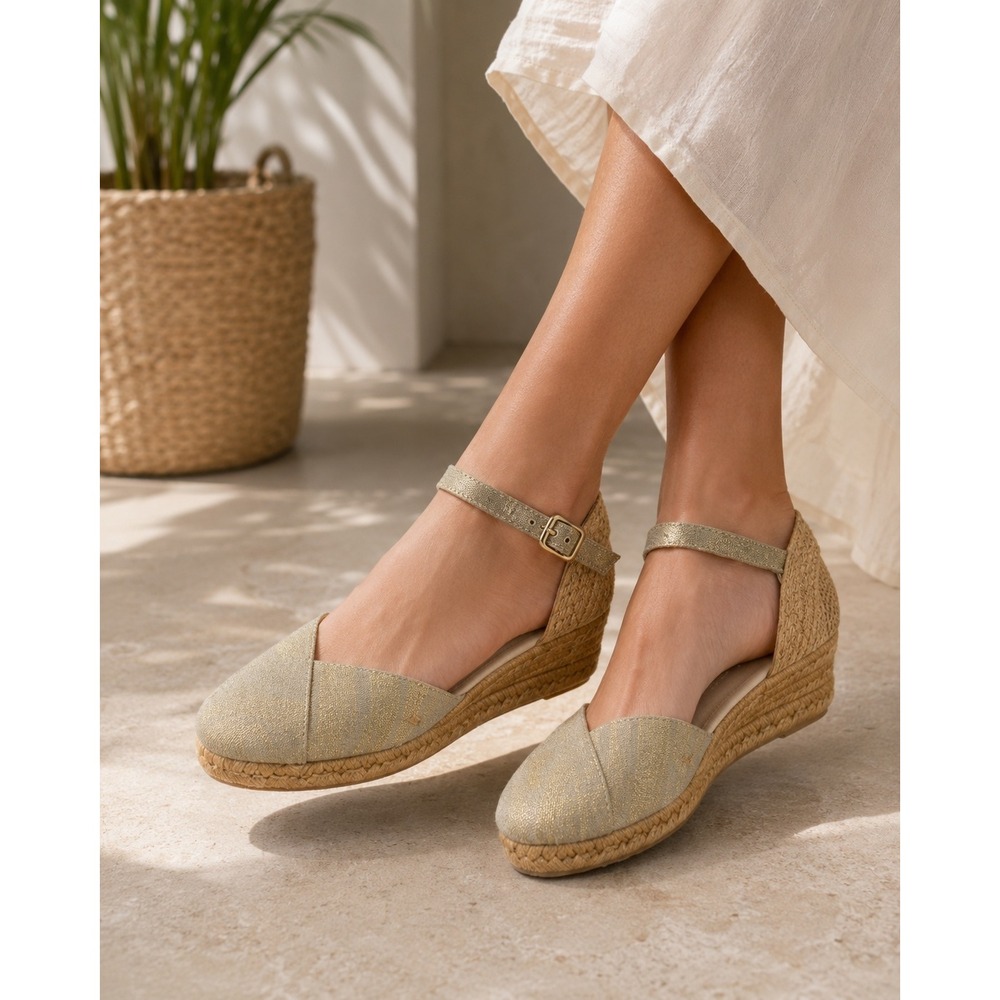 Viscata Barcelona Pubol Canvas Espadrille Wedge Sandals Gold Women's‎ 41/11